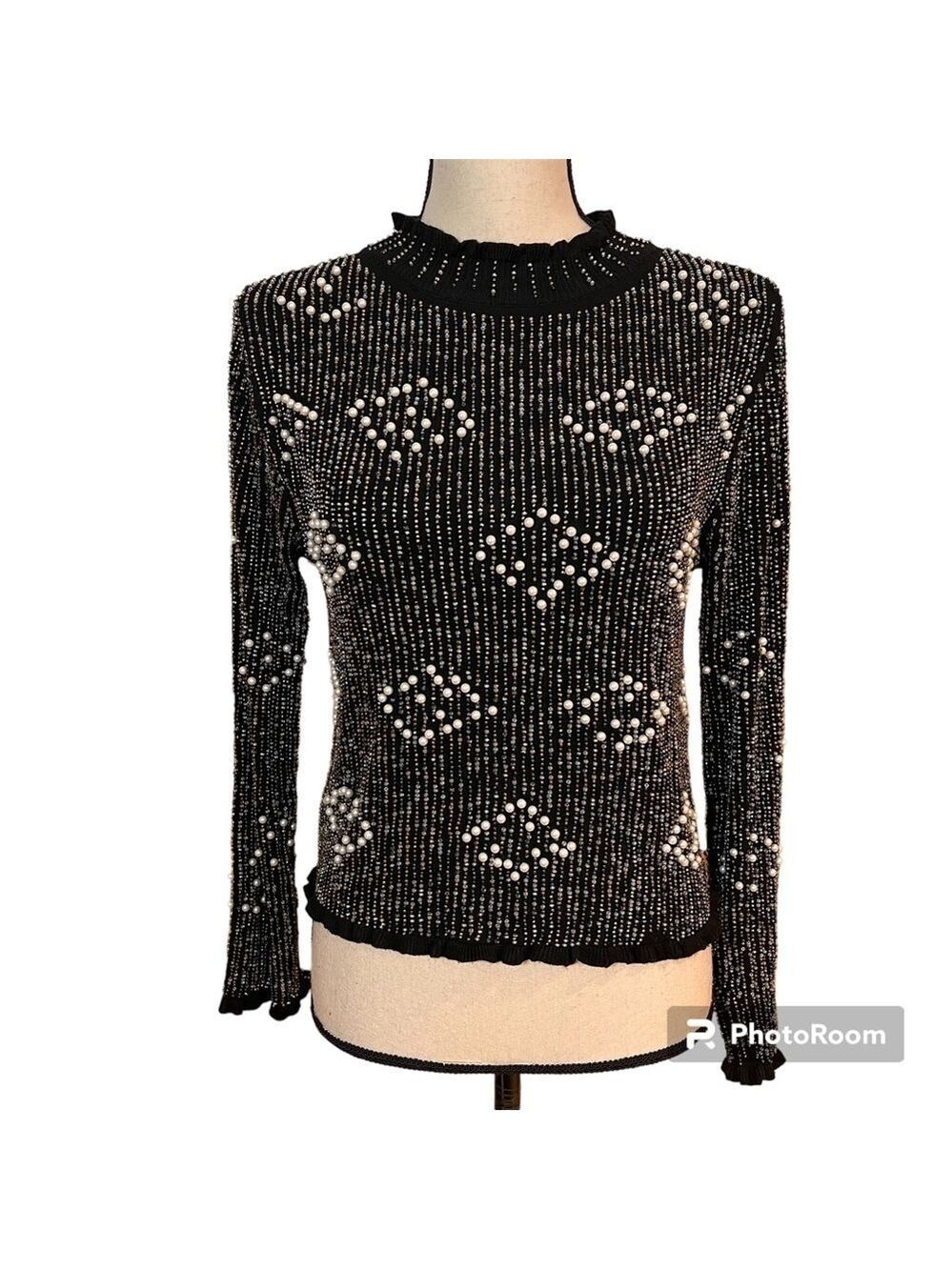 Zara Black Embellished Pullover Top Sz-S